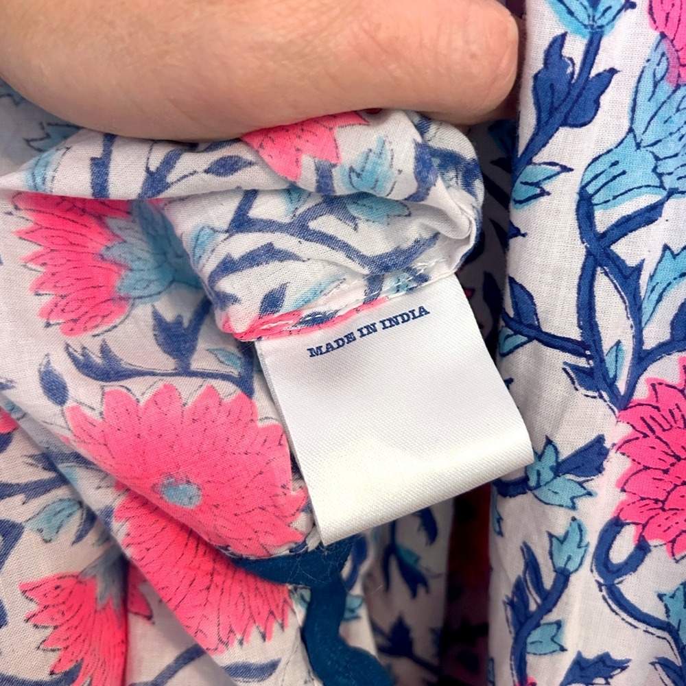 Pink City Prints Floral Block Print Cotton Midi Dress Pink‎ Blue Boho Small - Picture 9 of 9